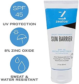 Zealios Sun Barrier 3 oz - SPF 45 Water-Resistant Zinc Sunscreen - Active