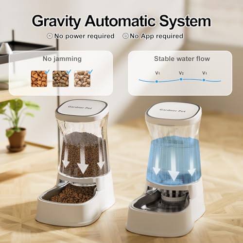 Automatic Pets Gravity Feeder and Water Dispenser Set, 1Gallon x 2 Stainless Steel Food Feeder and Waterer, 100% BPA-Free Water Bowl Dispenser for Small&Medium Dogs, Cats, Puppies(White) - Image 4