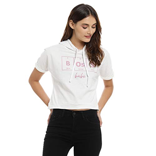 Image of PINACOLADA Women's Hooded Cropped Top for Casual Wear | Crew Neck | Short Sleeve |Poly Cotton Top Crafted with Regular Sleeve & Comfort Fit for Everyday Wear