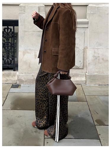 Image of SHENHE Women's Cheetah Print Wide Leg Baggy Pants Y2k Side Loose Streetwear Trousers