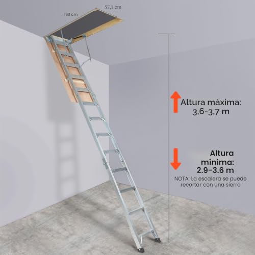 Escalera telescópica plegable VEVOR para ático con capacidad de 158 kg y extensión ajustable 6