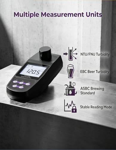 Image of Portable Turbidimeter Turbidity Meter Kit Turbidity Tester with 4 PCS Calibration Solution Vials Range 0~1100 NTU /FNU 0~275 EBC 0~9999 ASBC 2-5 Point Calibration 100 Groups Storage USB Interface