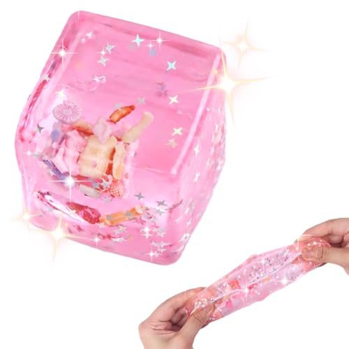 Anboor Cubo Antiestrés con Forma de Hielo con Conchas Rosas en el Interior, Suave, de Recuperación Lenta, Juguete Sensorial, Regalo para Clase, Adultos y Adolescentes