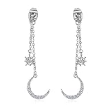 Platinum Plated Crystal Zircon Moon and Star Ear Jackets and Earrings Set for Women