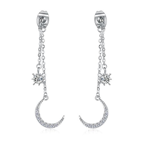 Platinum Plated Crystal Zircon Moon and Star Ear Jackets and Earrings Set for Women