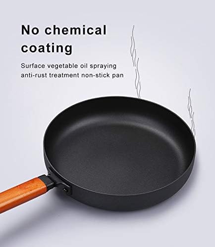 Ancient Pharaoh Iron Pan Household Mini Frying Non-Stick Cast Iron Pan Multi-Function Wok Pizza Pans Wooden Flat Bottom,