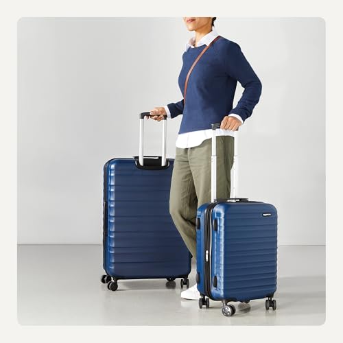 Image of Amazon Basics 2-Piece Hardside Luggage Set (21 inch, 30 inch), Expandable, Scratch-Resistant Finish, Telescoping Handle, Four Multi-directional Wheels, Navy Blue
