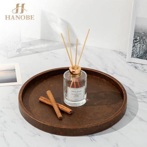 Hanobe Circular Decorative Serving Tray: Small Modern Leather Coffee Table Trays for Ottoman - Luxurious Round Platter for Vanity Perfume Display 28cm Brown - Image 3