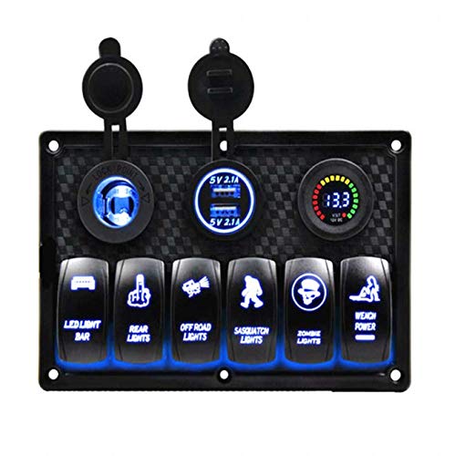 6 Gang Waterproof LED Switch Control Panel Circuit Breaker-Car/Boat/Marine New 6 Gang Switch Panel 12V/24V Interior Controls Car Boat Marine LED Rocker Breaker