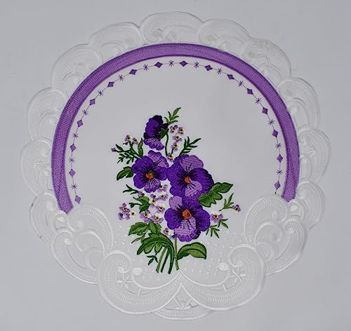 212 Main 12 in. Purple Pansy on Cream Fabric Doily
