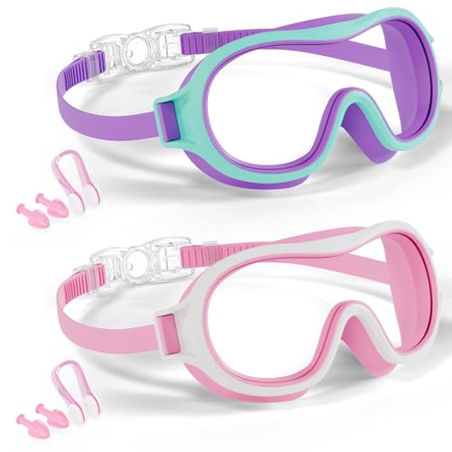 Aegend 2 Pack Swim goggles for Kids 3-15, Anti-Fog Anti-UV Wide Vision Waterproof, No leak Swimming goggles for Boys Girls
