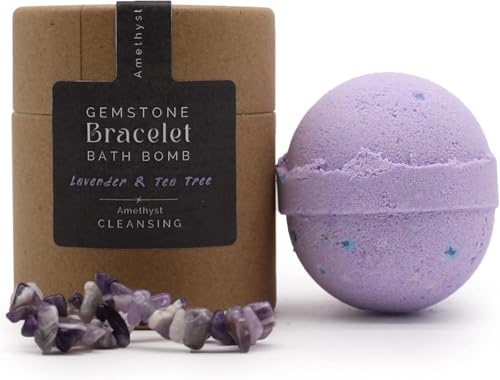 Amethyst Crystal Bracelet Bath Bomb – Lavender & Tea Tree | Handcrafted Spa Fizzies with Hidden Gemstone Gift | Relaxing Aromatherapy Bath Bombs for Stress Relief & Skincare