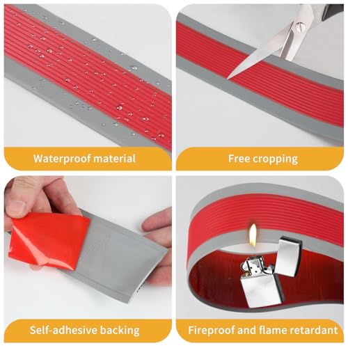 Antirutschstreifen, Rutschfeste Treppenstreifen Selbstklebend, PVC Wasserdicht Außen Innen Antirutsch Streifen für Treppen und Rutschige Böden, Treppenkantenprofil (Rot)