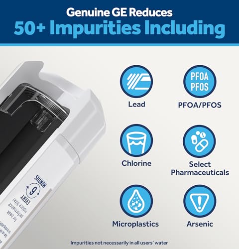 GE XWFE Refrigerator Water Filter, Genuine Replacement Filter, Certified to Reduce Lead, Microplastics, PFOA/PFOS, and 50+ Other Impurities, Compatible with GE Appliances Brands, Pack of 2