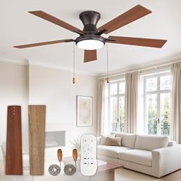 ZMISHIBO 52inch Ceiling Fans with Light Pull Chain and Remote Control Brown