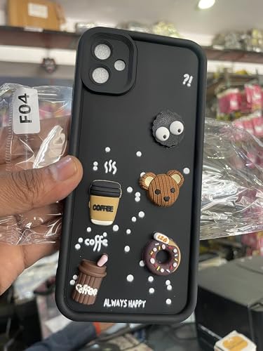 Image of Bintage Cute Fun Taddy Cartoon 3D Ball Bear Milk Cake Coffee Silicon Case Full Body & Camera Protection Back Cover Compatible for Samsung Galaxy F04-4G - Black