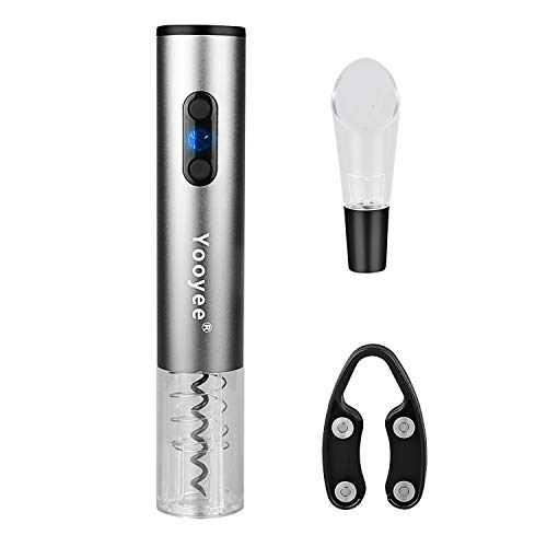 Preisvergleich Produktbild YOOYEE Elektrische Flaschenöffner Korkenzieher Automatischer Weinöffner Batteriebetriebener Weinflaschenöffner Geschenkset mit Folienschneider Weinausgießer Weinöffner aus Edelstahl Grau