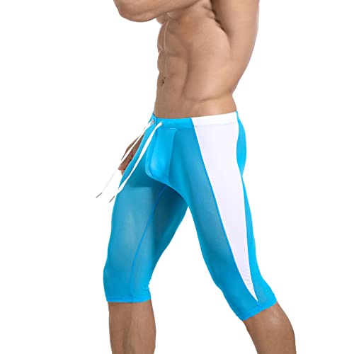 RUMAOZIA Leggings de compresión para hombre, tejido de malla elástica, transparente, ajustados, pantalones de siete puntos, pantalones deportivos para ciclismo, correr, fitness, yoga, transparente, O