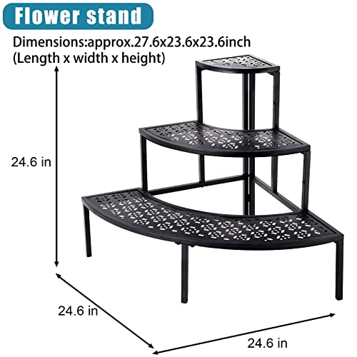 3 Tier Plant Stand Semi-Circular Flower Pot Organizer Rack Quarter Round Plant Display Holder Outdoor Storage Shelves Metal Corner Shelf Planter Shelving Ladder Plant Stand For Indoor Use #TOP2