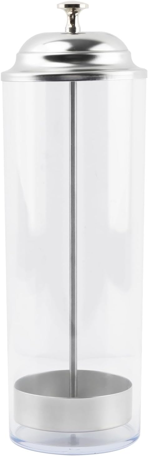 Straw Dispenser Holder, Transparent, Stainless Steel, Hygienic Lid, Drinking Straw Dispenser, Up to 8.5 Inch Straws, 1 Count