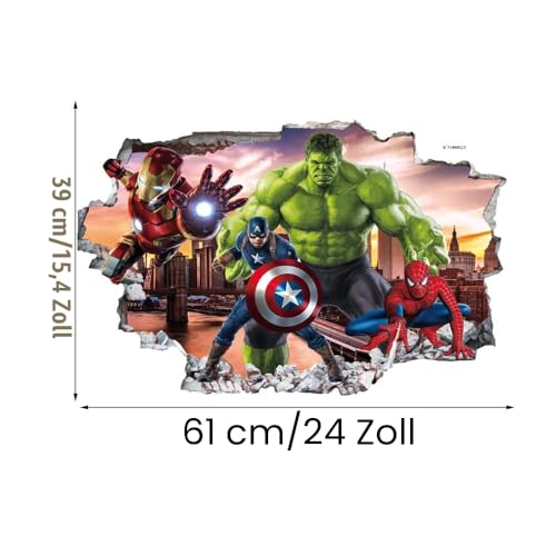 Grenric 3D-Superhelden-Tapete, Wandaufkleber für Kinderzimmer, Kinderzimmer, Wanddekoration, Cartoon-Poster, Dekoration