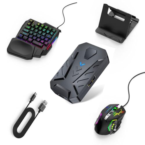 Image of 4 in 1 Mobile Game Combo Pack Pro with RGB Mini Gaming Keyboard & Mouse with Side Button, Gaming Adapter with Mobile Game Converter for Android (Wired+Wireless (APP Require))