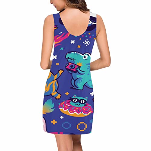 Interestprint Cartoon Animals Vest Dress Plus Size Dress For Women, Casual Style Xs #TOP1