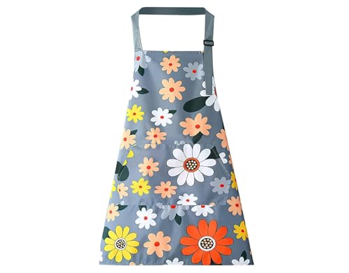 Image of DARSHANAM WORLD Apron for Women with Pockets | Adjustable Waterproof Floral Chef Aprons for Kitchen | Fully washable with large front pocket |Apron for Restaurant | Home | Kitchen | Hotel