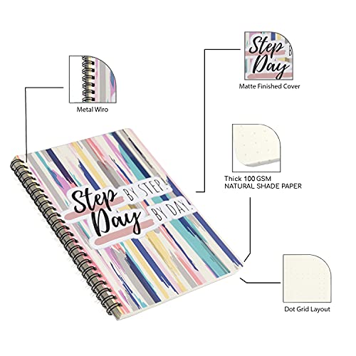 Image of PAPBOO A5, Easy to Carry, Step & Do More, Spiral Wiro Notebook : 100 GSM Natural Shade Paper, Dot Grid, 2 * 120 Pages, Journal, Diary, Gift