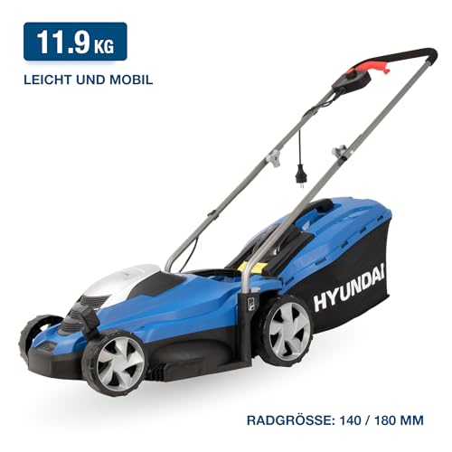 HYUNDAI Elektro-Rasenmäher LM3301E mit Mulchfunktion, Elektromäher, Mulcher, Mäher (33cm, 1300W, 35L Korb, 5-fache zentrale Höhenverstellung)