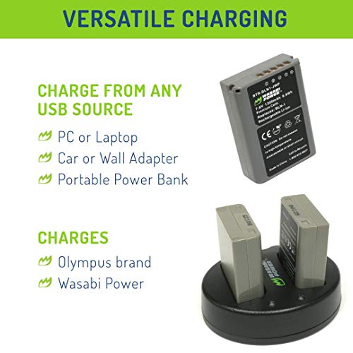 Wasabi Power Battery (2-Pack), Dual Charger For Olympus Bls-5, Bls-50, Ps-Bls5, Bls-1, Ps-Bls1, E-420, E-450, E-600, E-620, Pen E-P1, E-P2, E-P3, E-Pl1, E-Pl3, E-Pm1, Om-D E-M10 Mark Ii, Iii, Iiis, Iv #TOP5