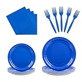 100PCS Blue Paper Plates Disposable Party Tableware Set Includes 7in & 9in Paper Plates Napkins and Forks Party Decoration Supplies for Birthday Graduation Wedding and Holiday, Serve 25
