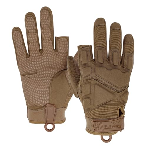 Seibertron S.O.L.A.G-HI 2.0 Half Index Finger Tactical Gloves Water Resistant Touchscreen Impact Anti-Slip for Motorcycle Cycling Hiking Adults & Youth Coyote XS