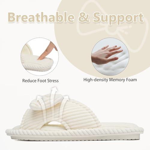 Image of GOEWY Cute Slippers for Women Indoor and Outdoor Cozy Soft Bow Open Toe Womens Slippers with Memory Foam Anti-Skid Sole Slides Spa Birthday Gifts for Women Mom Her Ladies Bridesmaid