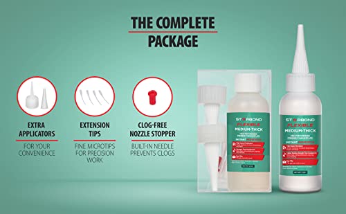 Premium Grade Cyanoacrylate (Ca) Super Glue By Starbond - 2 Oz "The Complete Kit" (56-Gram) - "High Impact & Shock Resistance" Flexible Medium-Thick 500 Cps Viscosity Adhesive For Woodworking, Hobby Models, Archery Fletching, Arrow Inserts #TOP1