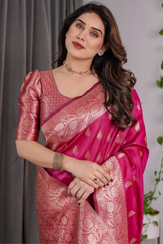 Image of SGF11 Women's Kanjivaram Soft Silk Saree With Unstitched Blouse Piece