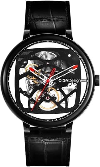 CIGA Design FANGYUAN Watch Automatic Mechanical Wristwatch Stainless Steel Dial Leather Strap Skeleton Unisex Timepiece