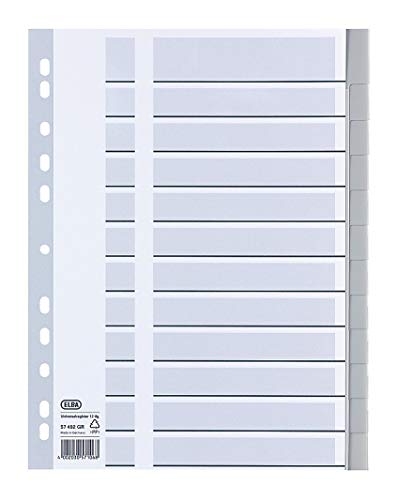 Preisvergleich Produktbild ELBA 100420813 XL Universal-Register blanko 12 Taben 12-teilig A4 extrabreit aus Kunststoff Plastikregister grau überbreit für die ideale Ablage von Prospekthüllen