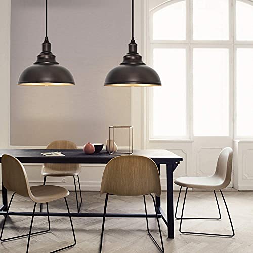 Image of 2 Pack Bronze Pendant Lights Kitchen Island Industrial Adjustable Hanging Barn Light Fixtures | ETL Certificate, Easy to Install,Adjustable Height Cord,Vintage Industrial Dome Hanging Light Fixtures