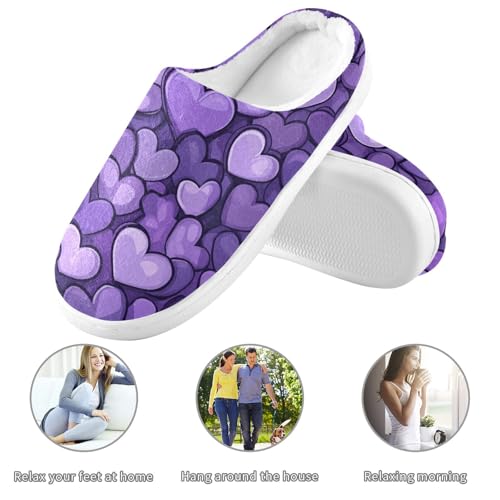 JUNZAN Purple Hearts Day Purple Hearts Mens House Cotton Slipper Non Skid Memory Foam Ladies Slippers for Indoor Birthday Presents 6-73
