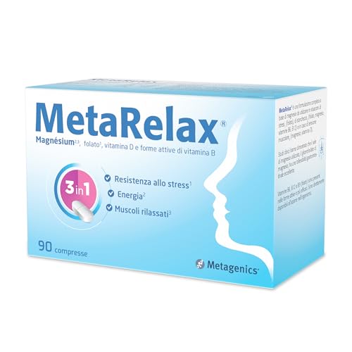 Metagenics MetaRelax - Integratore di Magnesio con Vitamine B6, B12, Folato e Taurina - Per Situazioni di Stress, Stanchezza e Tensione Muscolare - 90 Compresse