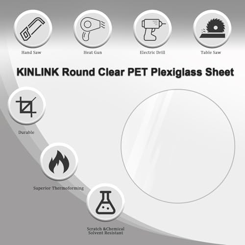 Image of KINLINK 8in Plexiglass Sheets 1 /8 inch Thick, 3mm Clear Circle PET Plastic Sheet for DIY Project, Craft, Cake Disk, Table top, Acrylic Sign and Wedding Invitation 2 Pack