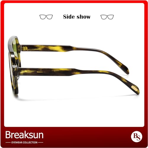 Breaksun Retro Aviator Sunglasses for Women Men Trendy Classic 70s Square Aviator Sun Glasses Vintage Shades (Green Leopard/Green) — view 5