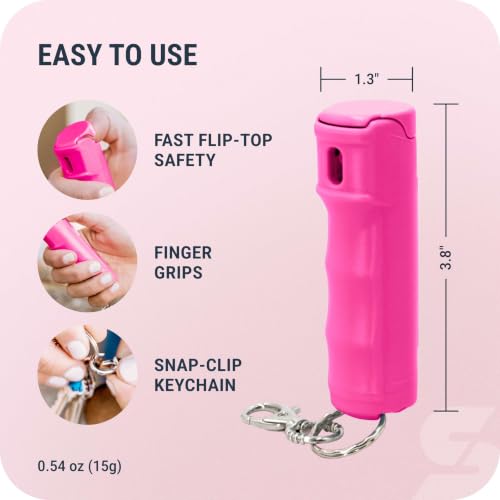 Image of SABRE Pepper Gel Spray with Fast Flip-Top Safety & Snap‑Clip Keychain for Self Defense - Max Strength with UV Dye, Reduces Wind Blowback, 10‑Sec Spray, 14ft Range, Finger Grip, Made in USA, 0.54 fl oz