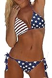 FLAG SWIMSUIT CHARACTERISTIC: Sexy America Flag Print 2-teiliger Badeanzug mit hängendem Hals und rückenfreiem Dreieck für Frauen