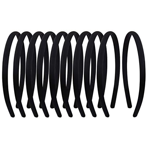 Suyegirl 20Pcs Women's Fabric Covered Satin Headbands 1CM Wide Black Ribbon Head Bands Girl's Black Headband Thin Hard Hairbands DIY Hair Pieces Accessories Cover