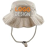 Cyber Monday Deals Custom Logo Sun Hat for Men Women, Wide Brim Bucket Hat UV Protection Waterproof Boonie Hat for Fishing Hiking Camping Khaki, Small-XX-Large