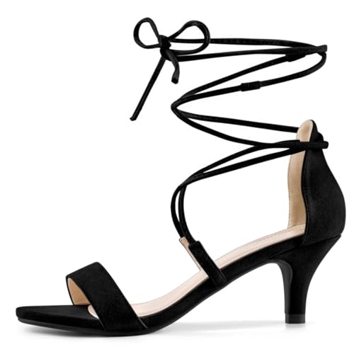 Allegra K Allegra K Women's Kitten Heel Lace Up Open Toe Black Sandals - 8 M US
