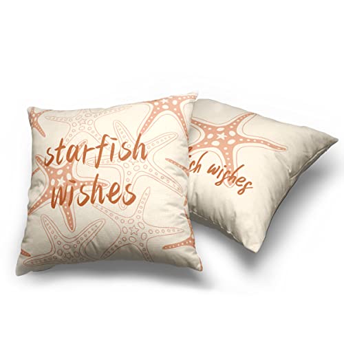 Kwlegh Coastal Beach Style Pillow Covers Nautical Starfish Throw Pillow Covers 18X18 Sea Ocean Linen Outdoor Pillowcase Set Of 2 For Car Patio Living Room Square #TOP1