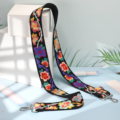 Image of Crochet Flower Purse Strap,Knit Wide Replacement Crossbody for Shoulder Strap Bag Adjustable 2inch Guitar Strap